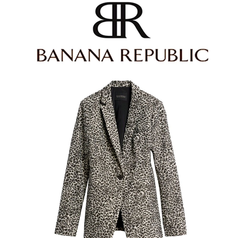 New Banana Republic Metallic Long and Lean  Black and White Leopard Print Corp